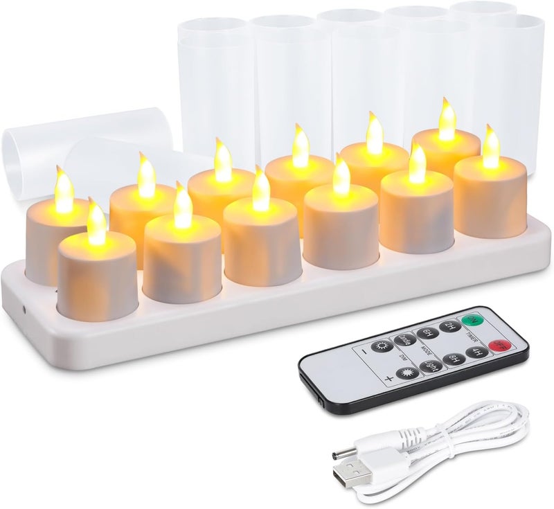 WoneNice 12 pcs USB Rechargeable Flameless Candles with Remote & Timer, LED Tea Lights for Wedding Christmas Lanterns Emergency Home Decor - Image 1